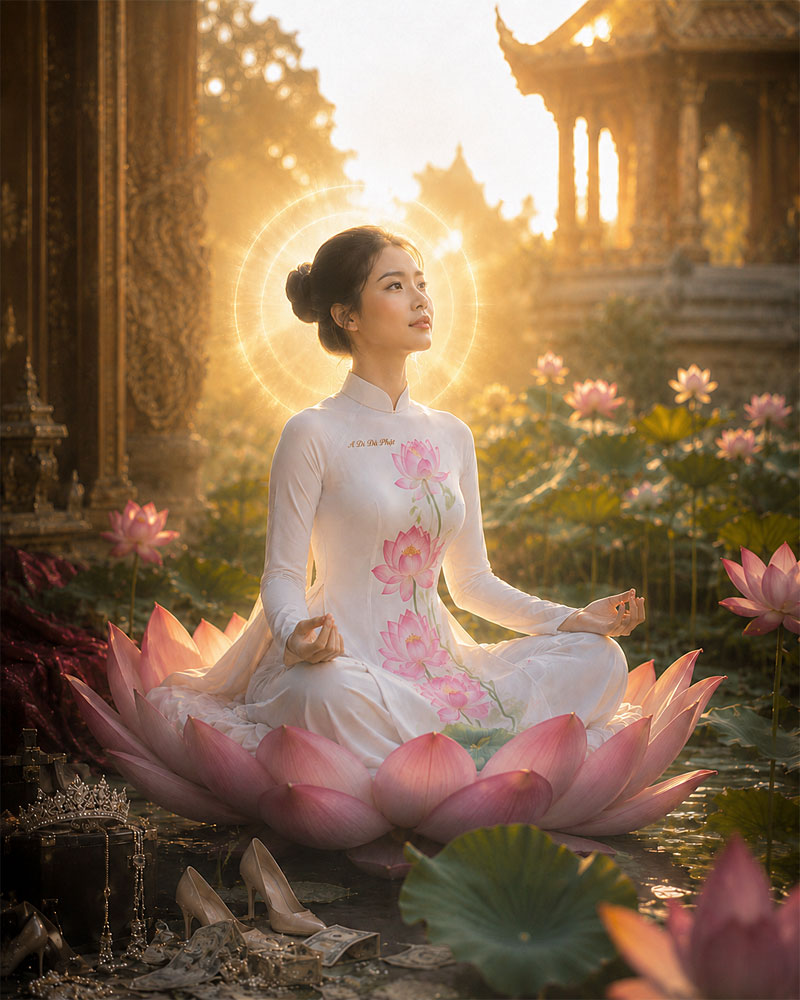 So sánh giữa hai thế giới, [ta] bèn buông thế giới Sa Bà xuống, ta về thế giới Cực Lạc